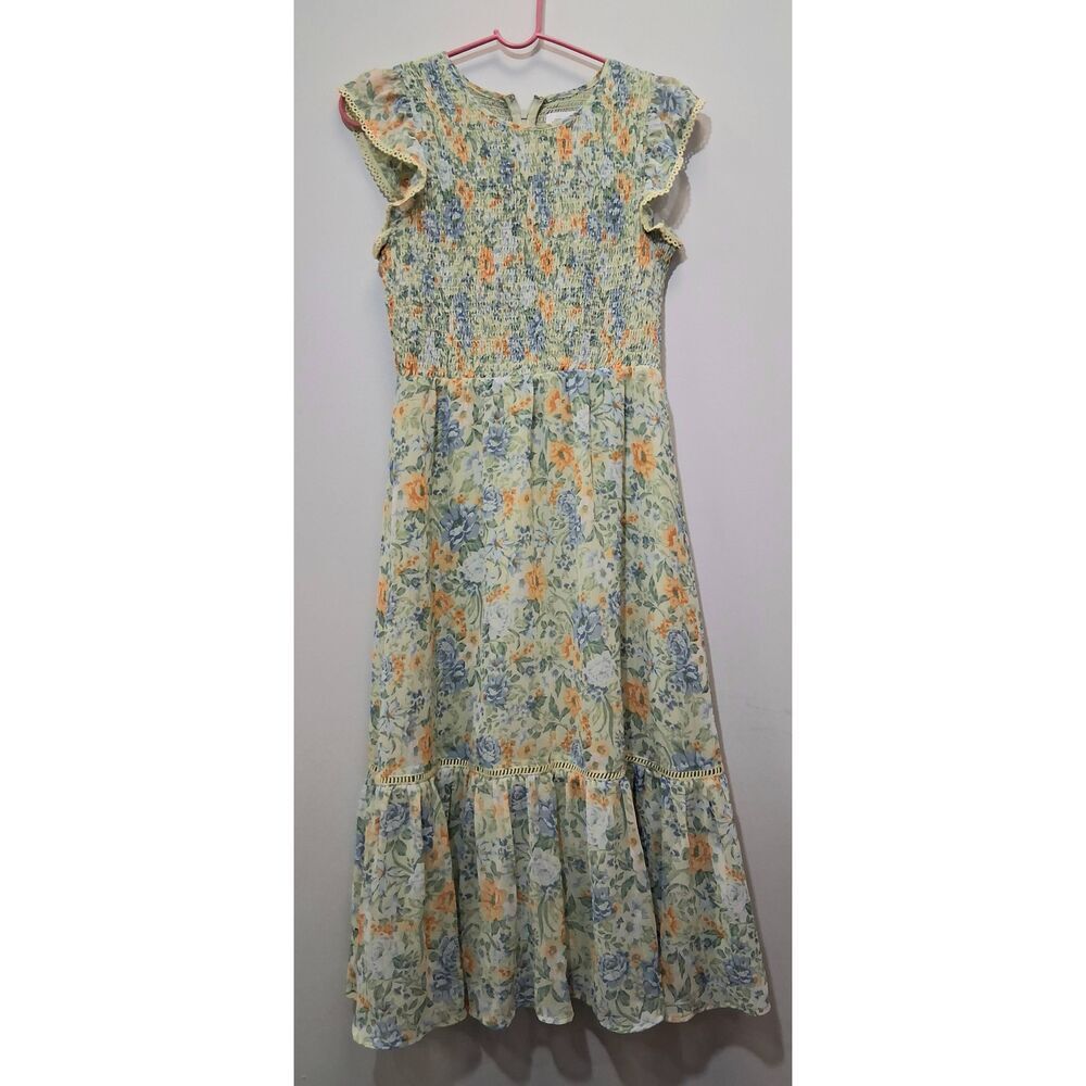 Lost+wander womens small smocked midi dress fairy cottagecore boho floral green - Picture 3 of 10